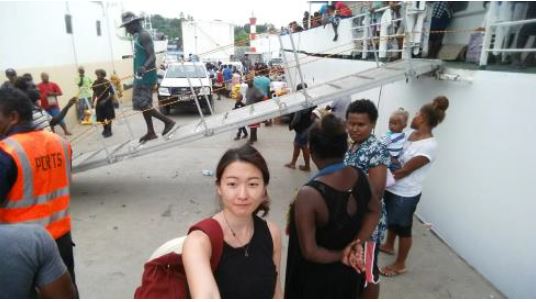 Jenny Hanbi Kim after the Ferry Ride to Gizo
